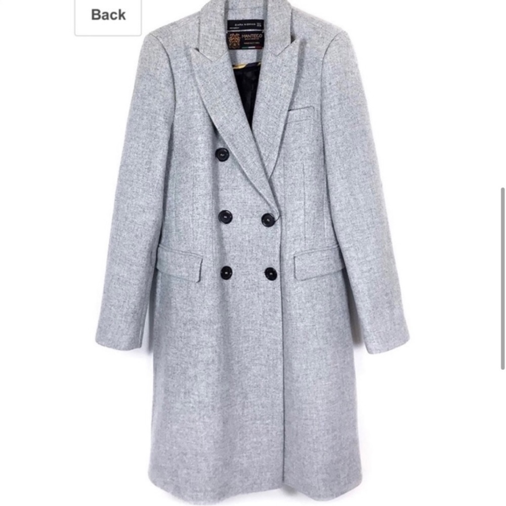 Zara Manteco Gray Wool Blend Long Pea Coat NWOT